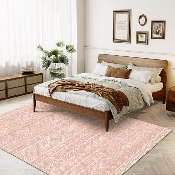 Boho Moroccan Area Rugs 5x7&8x10 Machine Washable Boho Rug for Living Room Bedroom, Vintage Floor Carpet Non-Slip Stain Low Pile Resistant Soft Rug for Indoor Kitchen Office Home Decor