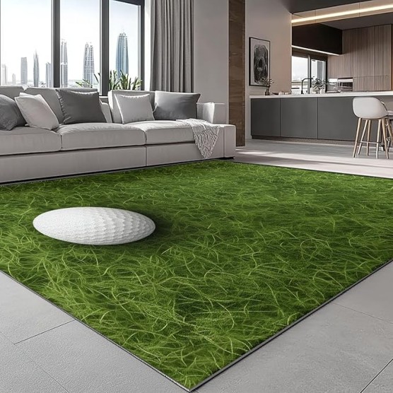 Area Rugs Stain Resistant Machine Washable Area Rug Sports Style Golf Theme Non-Slip Backing Indoor Floor Home Decor for Bedroom Kitchen Living & Dining Room 8 x 10 ft, Green