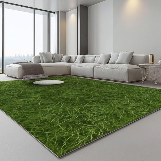 Area Rugs Stain Resistant Machine Washable Area Rug Sports Style Golf Theme Non-Slip Backing Indoor Floor Home Decor for Bedroom Kitchen Living & Dining Room 8 x 10 ft, Green
