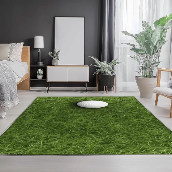 Area Rugs Stain Resistant Machine Washable Area Rug Sports Style Golf Theme Non-Slip Backing Indoor Floor Home Decor for Bedroom Kitchen Living & Dining Room 8 x 10 ft, Green