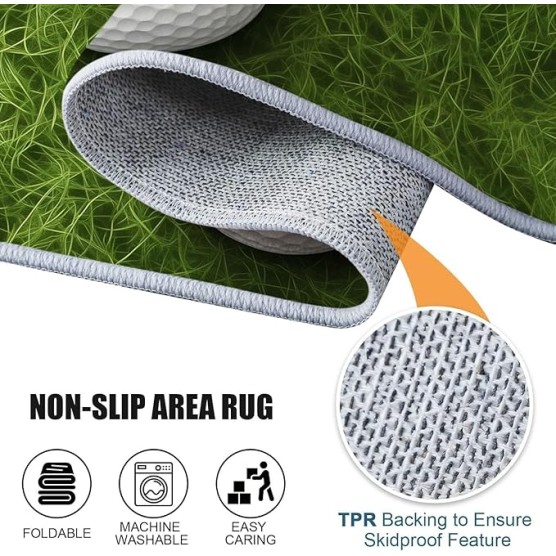 Area Rugs Stain Resistant Machine Washable Area Rug Sports Style Golf Theme Non-Slip Backing Indoor Floor Home Decor for Bedroom Kitchen Living & Dining Room 8 x 10 ft, Green