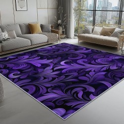 Area Rugs 8 x 10 ft, Fantasy Flowers Plants Textures Machine Washable Rug for Living Room Bedroom Dining Room Hallway, Non Slip Indoor Soft Low Pile Carpet for Farmhouse Office Home Decor Purple