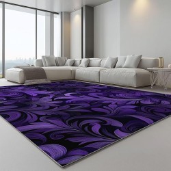 Area Rugs 8 x 10 ft, Fantasy Flowers Plants Textures Machine Washable Rug for Living Room Bedroom Dining Room Hallway, Non Slip Indoor Soft Low Pile Carpet for Farmhouse Office Home Decor Purple