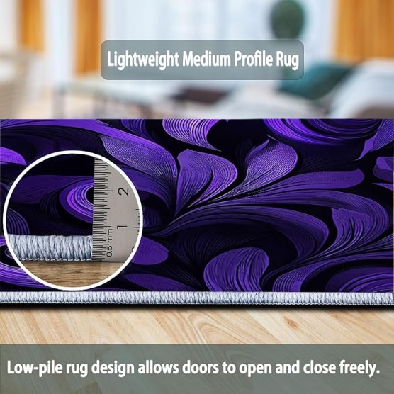 Area Rugs 8 x 10 ft, Fantasy Flowers Plants Textures Machine Washable Rug for Living Room Bedroom Dining Room Hallway, Non Slip Indoor Soft Low Pile Carpet for Farmhouse Office Home Decor Purple