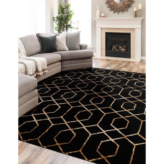 Marilyn Monroe Glam Collection Area Rug - Trellis (6' 1" x 9' Rectangle Black and Gold)