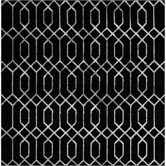 Marilyn Monroe Glam Collection Area Rug - Trellis (10' Square Black and Silver)