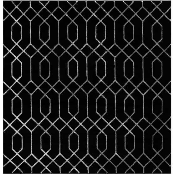 Marilyn Monroe Glam Collection Area Rug - Trellis (7' 10" Square Black and Silver)