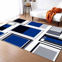 Geometric Area Runner Rug Carpet 5'x7',Abstract Blue Black Boho White Grey Minimalist Kitchen Living Room Bathroom Bedroom Classroom Laundry Room Washable Bath Rug,Doormat Desk Welcome Floor Door Mat