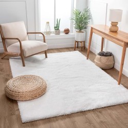 Feather Collection Liza Shag Rug – White, 9'3" x 12'6" for Grand Living Room and Dining Room - Soft Plush Feel