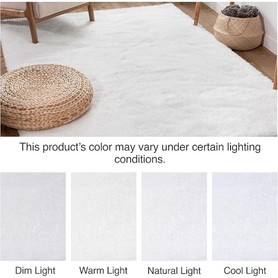 Feather Collection Liza Shag Rug – White, 9'3" x 12'6" for Grand Living Room and Dining Room - Soft Plush Feel
