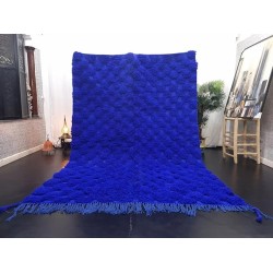 Checkered Rug, Beni Ourain Moroccan Wool Handmade Shag Berber Carpet, Solid Bright Blue Custom Area Rug for Living Room Bedroom Office (2.6x10 Runner)