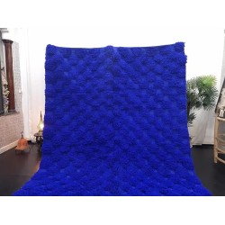 Checkered Rug, Beni Ourain Moroccan Wool Handmade Shag Berber Carpet, Solid Bright Blue Custom Area Rug for Living Room Bedroom Office (2.6x10 Runner)