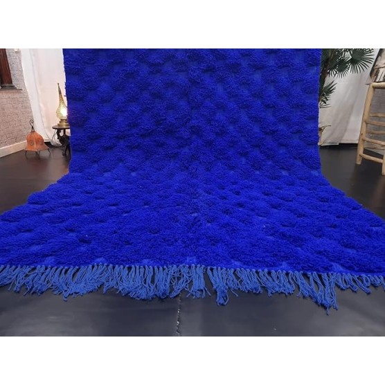Checkered Rug, Beni Ourain Moroccan Wool Handmade Shag Berber Carpet, Solid Bright Blue Custom Area Rug for Living Room Bedroom Office (2.6x10 Runner)
