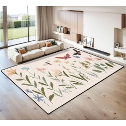 Area Rug Set Botanical Collection Bird Butterfly Dragonfly Honey bee Flower Washable 8x10 feet Rugs Non Slip Outdoor Carpets Soft Mats for Bedroom Kitchen Living Room Home Decor