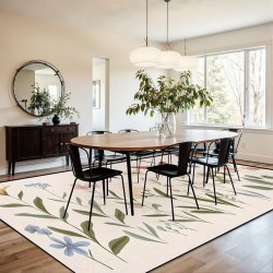 Area Rug Set Botanical Collection Bird Butterfly Dragonfly Honey bee Flower Washable 8x10 feet Rugs Non Slip Outdoor Carpets Soft Mats for Bedroom Kitchen Living Room Home Decor