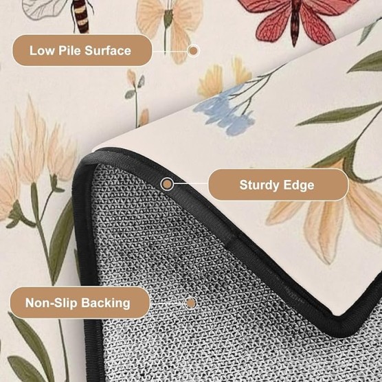 Area Rug Set Botanical Collection Bird Butterfly Dragonfly Honey bee Flower Washable 8x10 feet Rugs Non Slip Outdoor Carpets Soft Mats for Bedroom Kitchen Living Room Home Decor