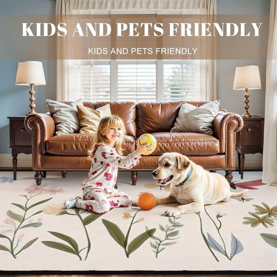 Area Rug Set Botanical Collection Bird Butterfly Dragonfly Honey bee Flower Washable 8x10 feet Rugs Non Slip Outdoor Carpets Soft Mats for Bedroom Kitchen Living Room Home Decor