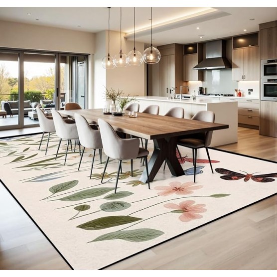 Area Rug Set Botanical Collection Bird Butterfly Dragonfly Honey bee Flower Washable 10x14 feet Rugs Non Slip Outdoor Carpets Soft Mats for Bedroom Kitchen Living Room Home Decor