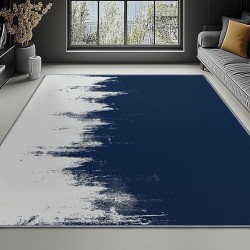 Area Rugs for Living Room Bedroom, Machine Washable 7 x 8 ft Abstract Style Navy Blue Background, Soft Bedside Floor Carpet for Kitchen Laundry Front Entrance Floor Home Decor, Blue White