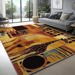 Area Rugs for Living Room Bedroom, Machine Washable 6 x 9 ft Traditional Style African Animal Patterns, Soft Bedside Floor Carpet for Kitchen Laundry Front Entrance Floor Home Decor, Yellow Orange