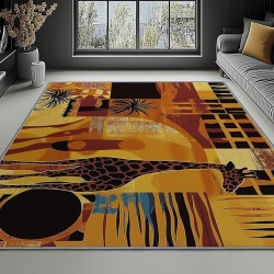 Area Rugs for Living Room Bedroom, Machine Washable 6 x 9 ft Traditional Style African Animal Patterns, Soft Bedside Floor Carpet for Kitchen Laundry Front Entrance Floor Home Decor, Yellow Orange