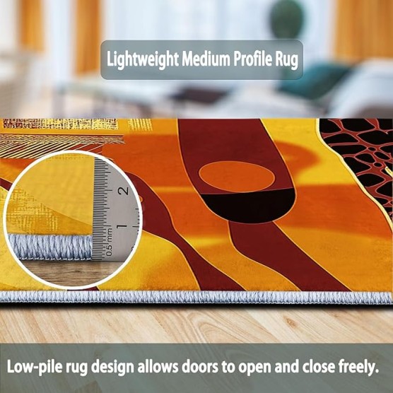 Area Rugs for Living Room Bedroom, Machine Washable 6 x 9 ft Traditional Style African Animal Patterns, Soft Bedside Floor Carpet for Kitchen Laundry Front Entrance Floor Home Decor, Yellow Orange