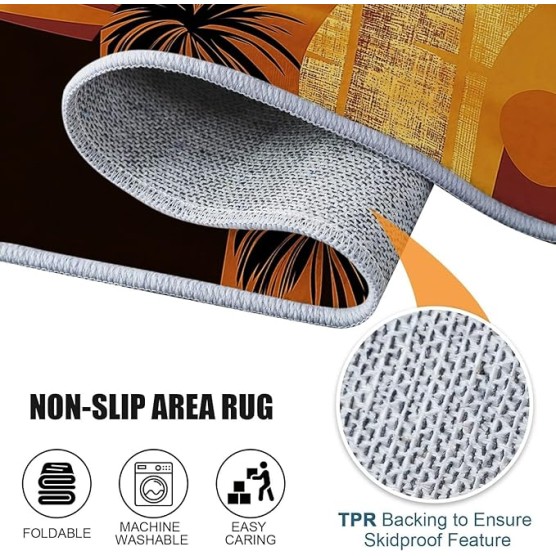 Area Rugs for Living Room Bedroom, Machine Washable 6 x 9 ft Traditional Style African Animal Patterns, Soft Bedside Floor Carpet for Kitchen Laundry Front Entrance Floor Home Decor, Yellow Orange