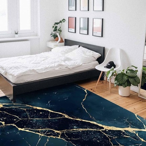 Area Rug for Bedroom 5x8 Ft Black Blue Marble Modern Art Abstract Luxury Gold Texture Super Soft Fuzzy Throw Rug Non-Slip Fluffy Plush Indoor Floor Carpet for Living Room Nursery Home Decor