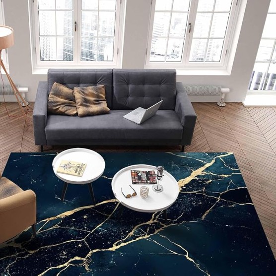 Area Rug for Bedroom 5x8 Ft Black Blue Marble Modern Art Abstract Luxury Gold Texture Super Soft Fuzzy Throw Rug Non-Slip Fluffy Plush Indoor Floor Carpet for Living Room Nursery Home Decor