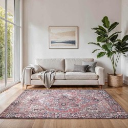 Evolve Traditional 7'6" x 9'6" Machine Washable Area Rug - Bright Red, Navy, Peach