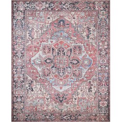 Evolve Traditional 7'6" x 9'6" Machine Washable Area Rug - Bright Red, Navy, Peach