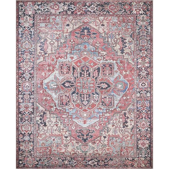 Evolve Traditional 7'6" x 9'6" Machine Washable Area Rug - Bright Red, Navy, Peach