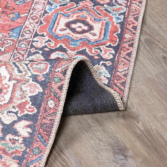 Evolve Traditional 7'6" x 9'6" Machine Washable Area Rug - Bright Red, Navy, Peach