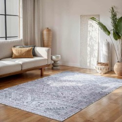 Stillness Traditional 7'10" x 10'2" Machine Washable Area Rug - Off White, Denim, Charcoal