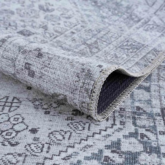 Stillness Traditional 7'10" x 10'2" Machine Washable Area Rug - Off White, Denim, Charcoal