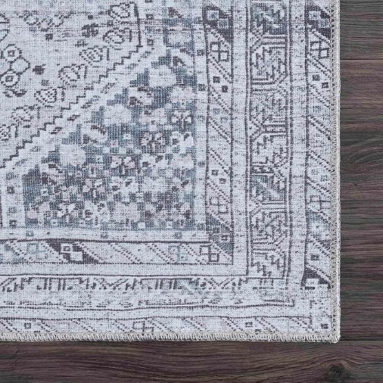 Stillness Traditional 7'10" x 10'2" Machine Washable Area Rug - Off White, Denim, Charcoal