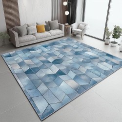 Area Rugs for Living Room 8 x 10 ft Machine Washable Non Slip Backing & Durable Edge Binding Carpets, Low Pile Modern Art Style Cubes Geometry Print Rug for Bedroom Dining Room Home Office, Blue Gray
