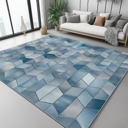Area Rugs for Living Room 8 x 10 ft Machine Washable Non Slip Backing & Durable Edge Binding Carpets, Low Pile Modern Art Style Cubes Geometry Print Rug for Bedroom Dining Room Home Office, Blue Gray