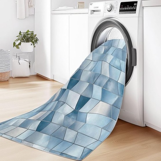 Area Rugs for Living Room 8 x 10 ft Machine Washable Non Slip Backing & Durable Edge Binding Carpets, Low Pile Modern Art Style Cubes Geometry Print Rug for Bedroom Dining Room Home Office, Blue Gray