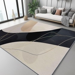 Area Rugs for Living Room 8 x 10 ft Machine Washable Non Slip Backing & Durable Edge Binding Carpets, Low Pile Abstract Geometric Lines Print Rug for Bedroom Dining Room Home Office, Black Gold