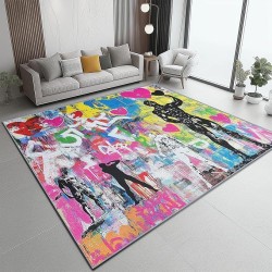 Area Rugs for Living Room 8 x 10 ft, Machine Washable Non Slip Backing & Durable Edge Binding Carpets, Low Pile Street Art Graffiti Love Heart Print Rug for Bedroom Dining Room Home Office, Colorful