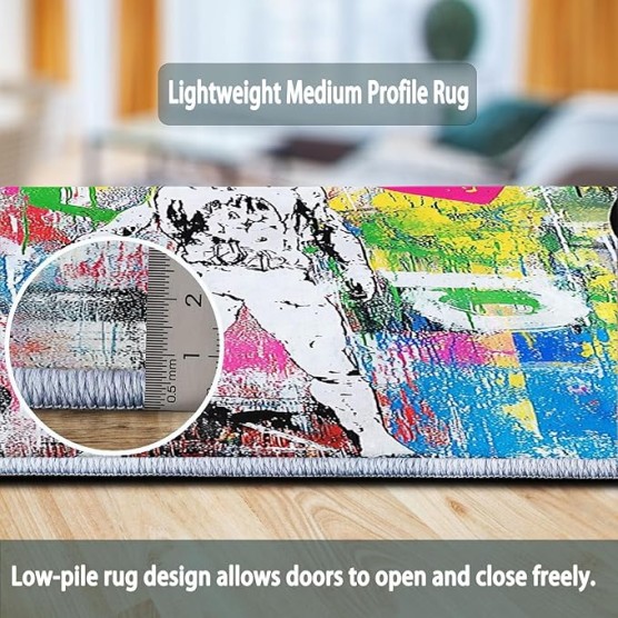 Area Rugs for Living Room 8 x 10 ft, Machine Washable Non Slip Backing & Durable Edge Binding Carpets, Low Pile Street Art Graffiti Love Heart Print Rug for Bedroom Dining Room Home Office, Colorful
