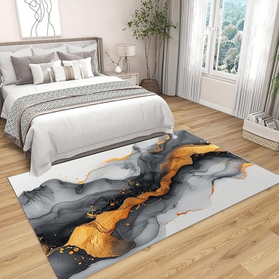 Modern Washable Area Rug Abstract Upgrade Anti Skid Rectangular Fuzzy Washable Carpet for Living Room Bedroom Outdoor Patio(Grey)-7x9ft