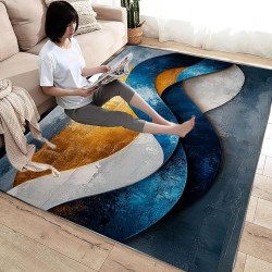 Modern Bohemian Easy Rug Upgrade Anti Skid Rectangular Fuzzy Washable Carpet for Living Room Bedroom Outdoor Patio(Blue)-7x9ft