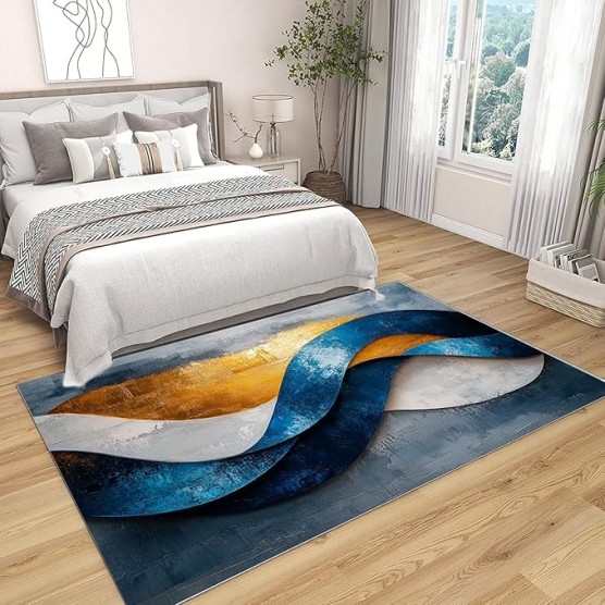 Modern Bohemian Easy Rug Upgrade Anti Skid Rectangular Fuzzy Washable Carpet for Living Room Bedroom Outdoor Patio(Blue)-7x9ft