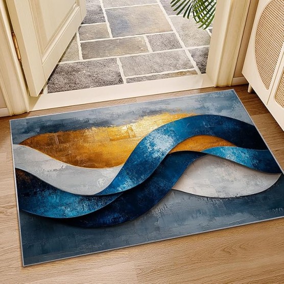 Modern Bohemian Easy Rug Upgrade Anti Skid Rectangular Fuzzy Washable Carpet for Living Room Bedroom Outdoor Patio(Blue)-7x9ft
