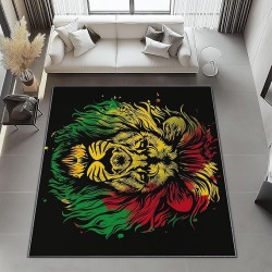 8x10 Area Rugs for Living Room Cartoon Machine Washable Non Slip Rug, Soft Low Pile Lightweight Hand Drawn Animals Lion Print Carpet for Bedroom Dining Room Home Office, Yellow