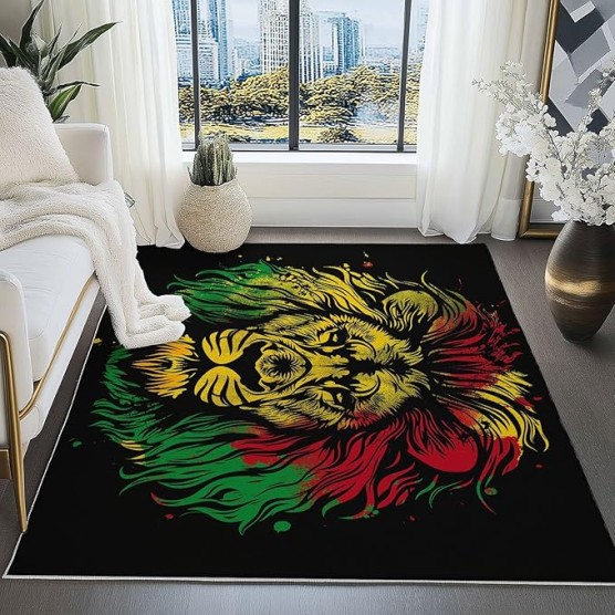 8x10 Area Rugs for Living Room Cartoon Machine Washable Non Slip Rug, Soft Low Pile Lightweight Hand Drawn Animals Lion Print Carpet for Bedroom Dining Room Home Office, Yellow