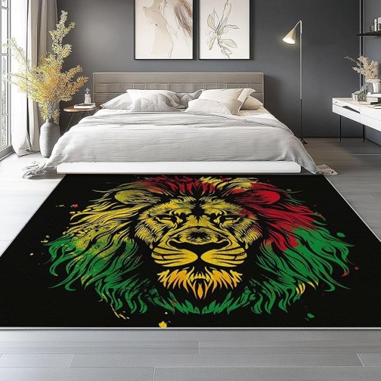 8x10 Area Rugs for Living Room Cartoon Machine Washable Non Slip Rug, Soft Low Pile Lightweight Hand Drawn Animals Lion Print Carpet for Bedroom Dining Room Home Office, Yellow