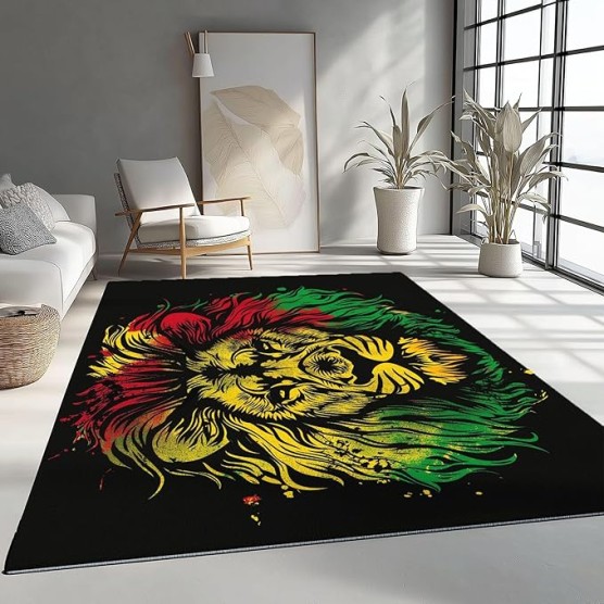 8x10 Area Rugs for Living Room Cartoon Machine Washable Non Slip Rug, Soft Low Pile Lightweight Hand Drawn Animals Lion Print Carpet for Bedroom Dining Room Home Office, Yellow